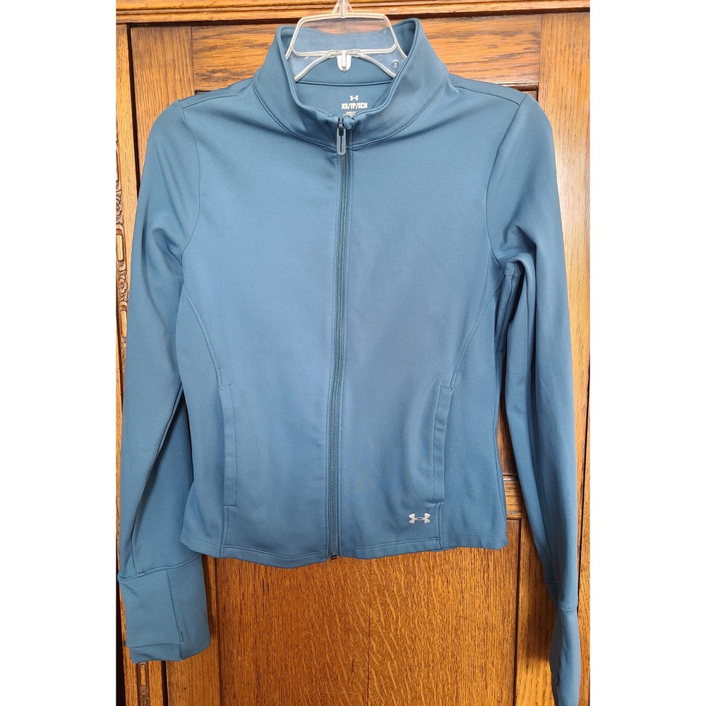 Under Armour Womens Full Zip Athletic Jacket Blue Gray Thumbholes XS 1383687